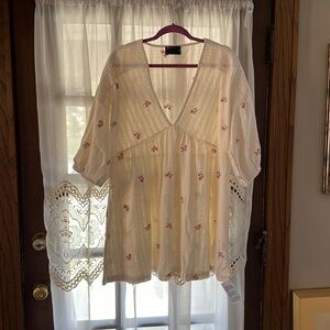 NWT Asos design short sleeve gathered waist mini dress in white with embroidery